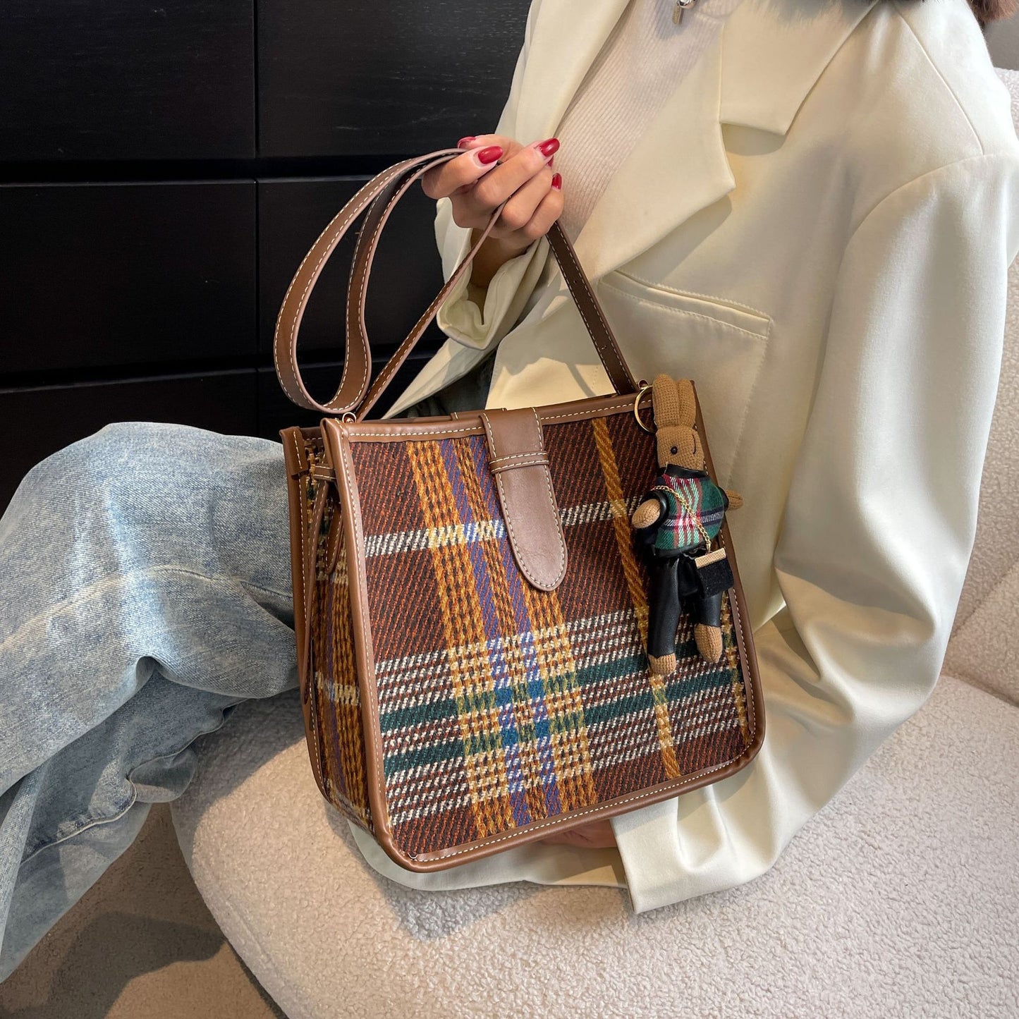 Women's Retro Plaid Crossbody Fashion Bag