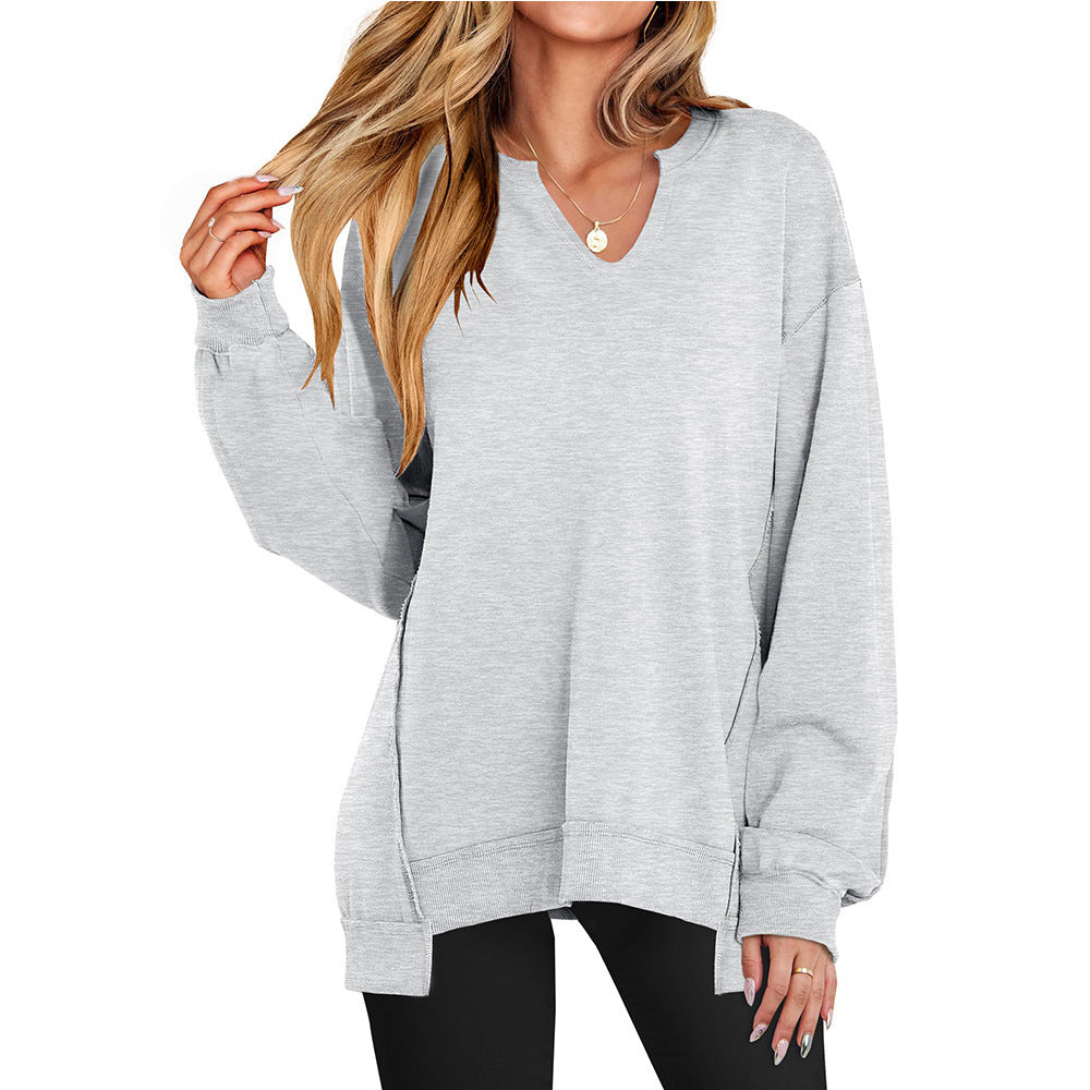 Dame Stribet V-hals Løs Sweatshirt Strik