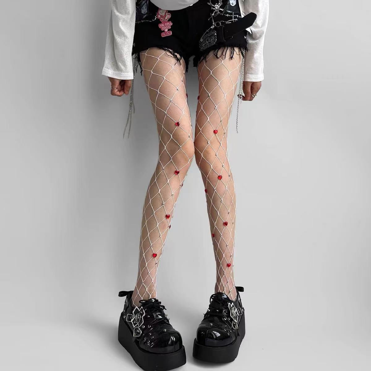 European And American Red Love Spot Drill Rhinestone Shiny Socks
