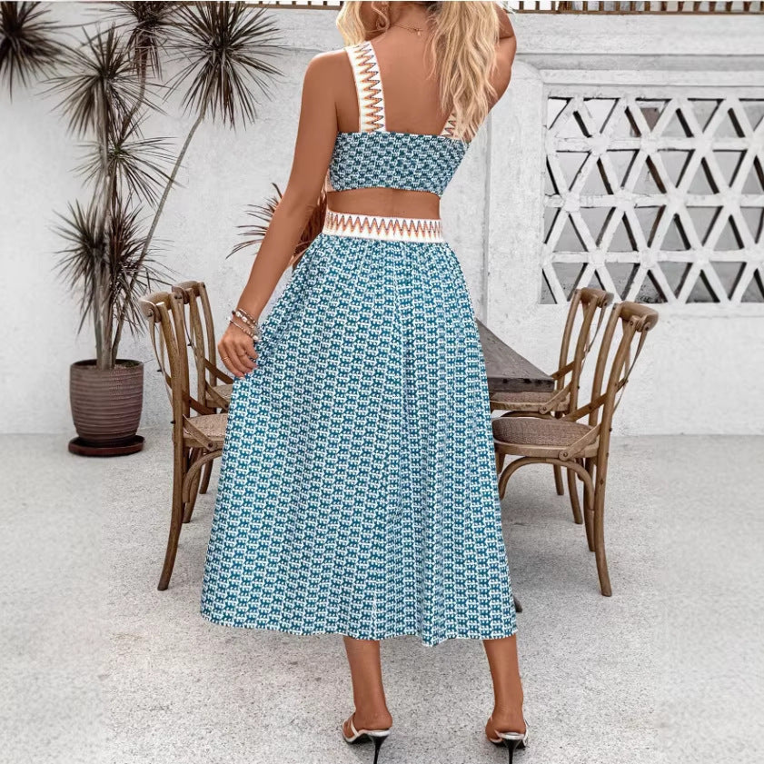 Strap Vintage Print Long Dress