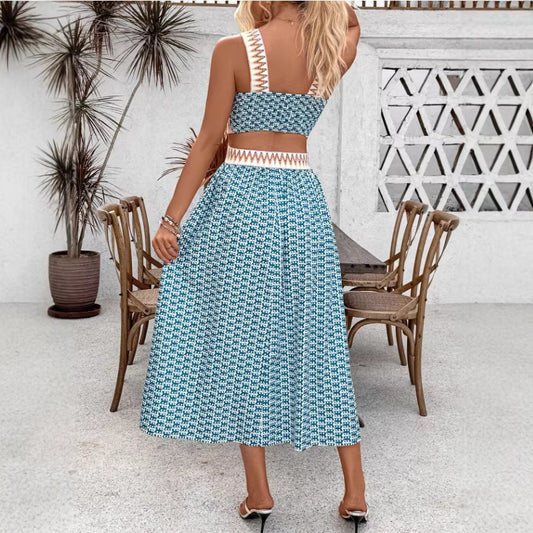 Strap Vintage Print Long Dress