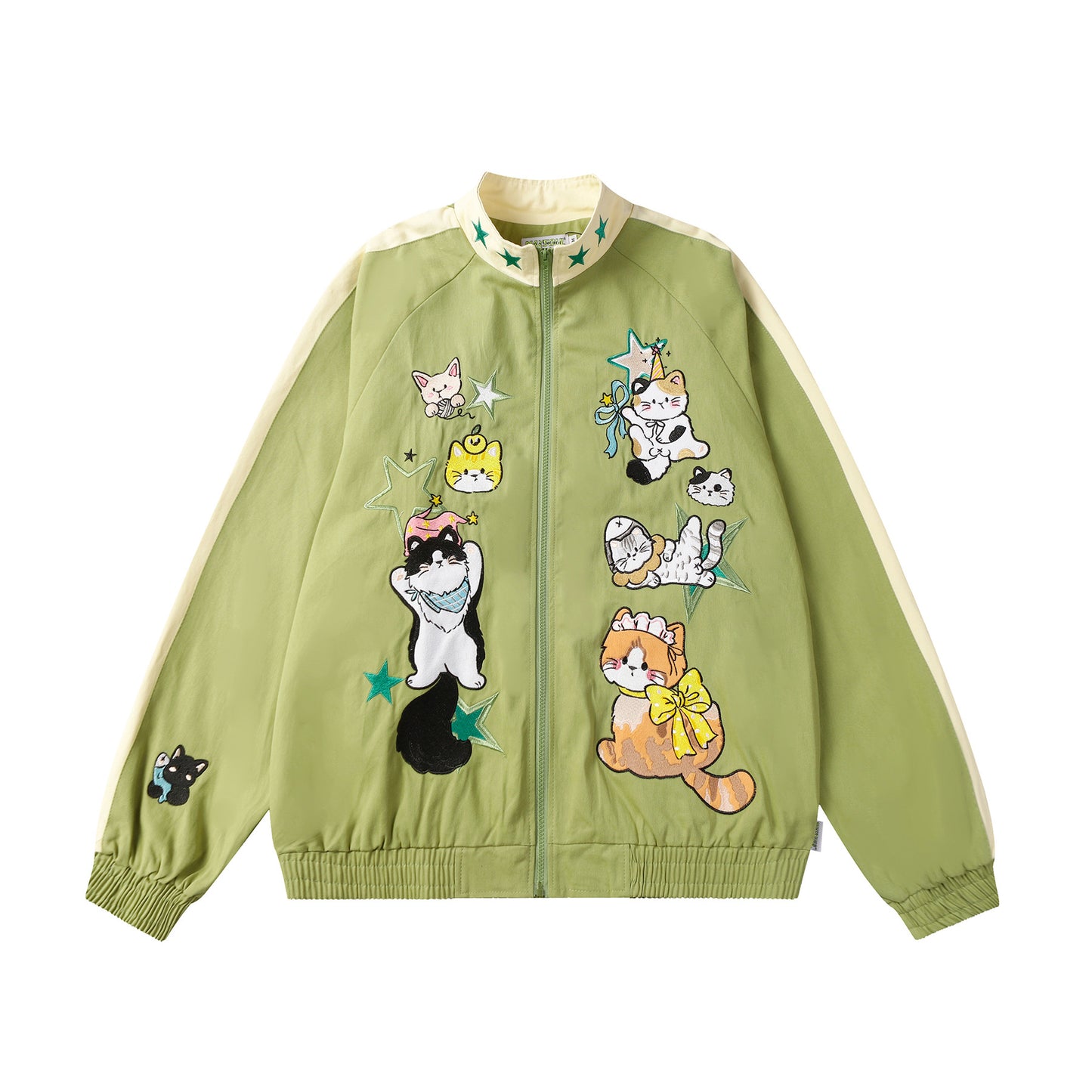 Heavy Industry Stitching Cartoon Cat Embroidered Jacket Cardigan