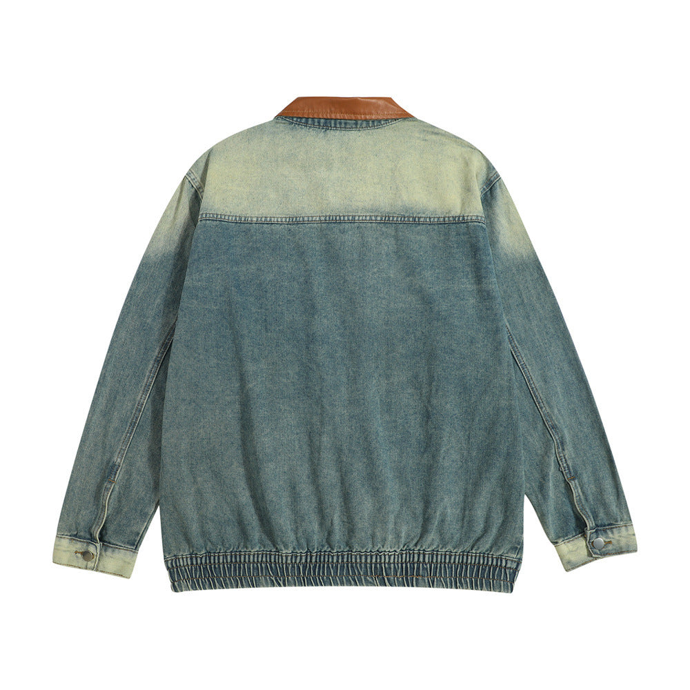 Men's Spring And Autumn Color Matching PU Leather Lapel Zipper Jacket