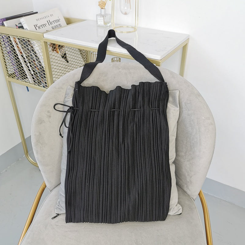 Niche Design Drawstring Folds Bucket Bag Fashion Art Simple One Shoulder
