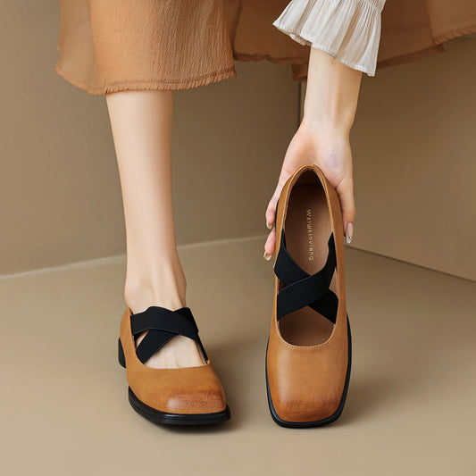 Women's Chunky Heel French Ballet Shoes