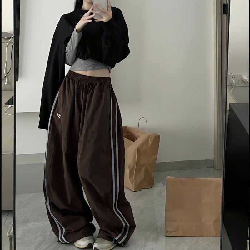 Drawstring Leisure Elastic Waist Multi-color Trousers On Both Sides