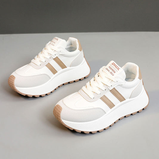 Womens Thick Soled Leather Patchwork Height Increasing Sneakers