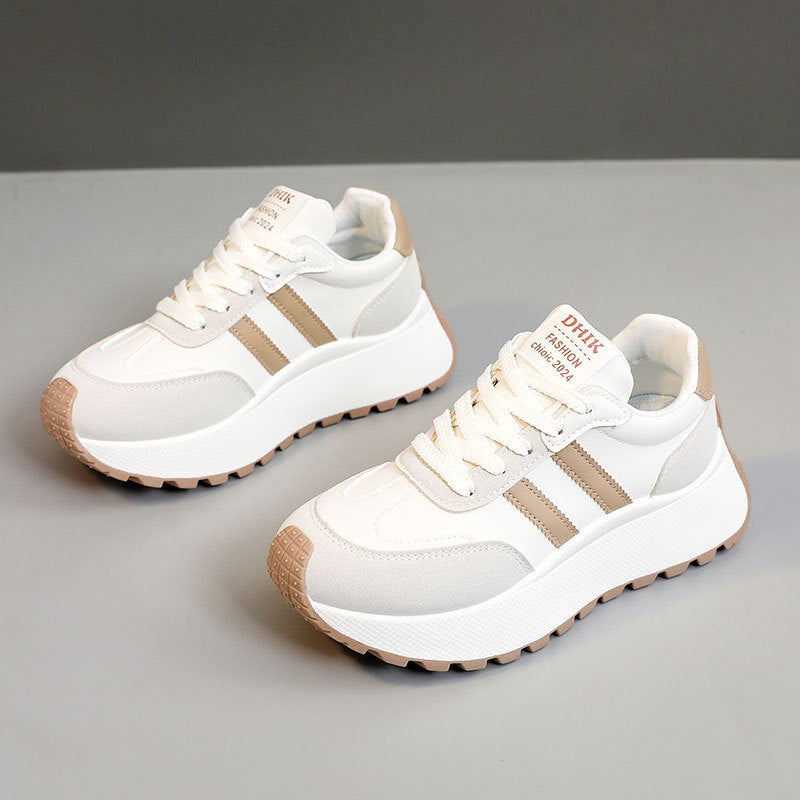 Womens Thick Soled Leather Patchwork Height Increasing Sneakers
