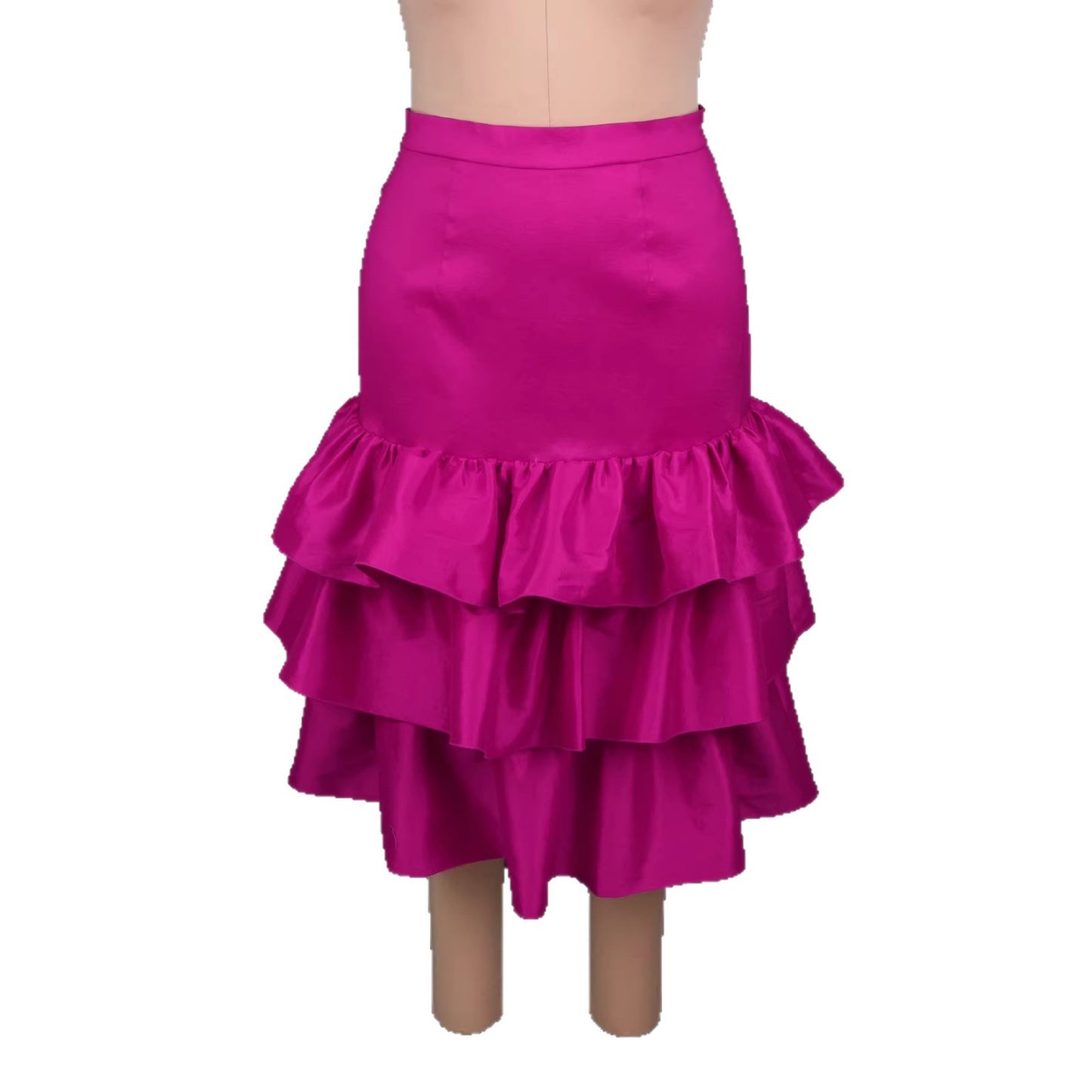 Womens Rose Red Multi-Layer Ruffle Skirt