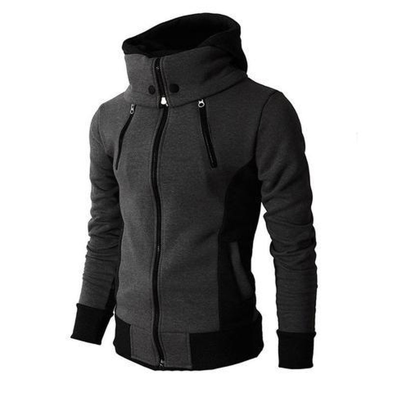 Men'S Zip up Hooded Jacket Fake Two Piece Sports Cardigan Casual Slim Sweatshirt Jacket