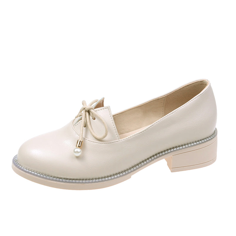 Spring Women's Small Leather Shoes With Shallow Mouth Mid-heel Shoes