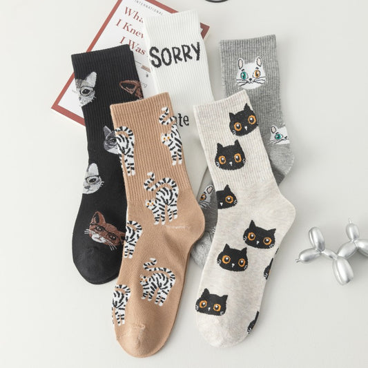 College Style White Cartoon Kitten All-match Fashion