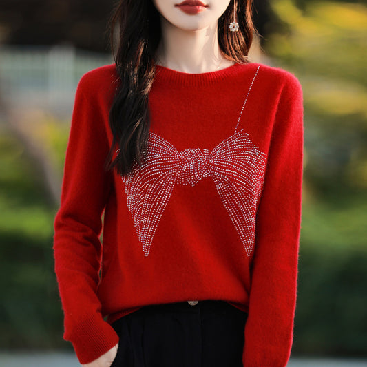 Chic Rhinestone Bow Design Top For Women