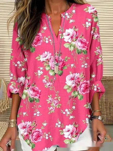 Loose-fitting Casual Womens Shirt With A V-neck And A Printed Design