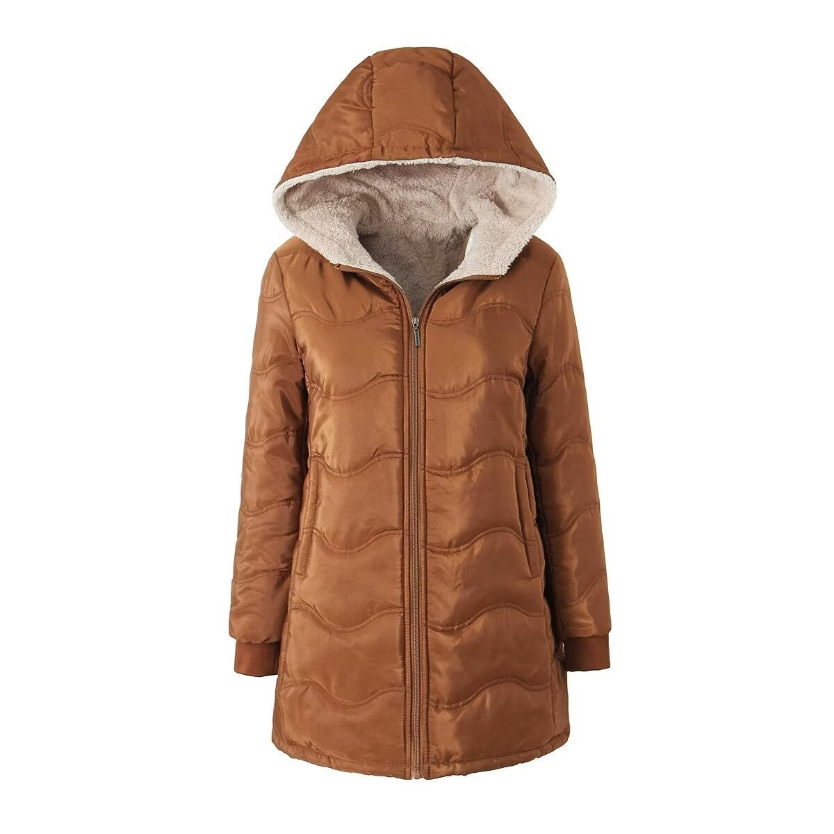 Geometric Wave Hooded Fleece-lined Warm-keeping Cotton Clothing