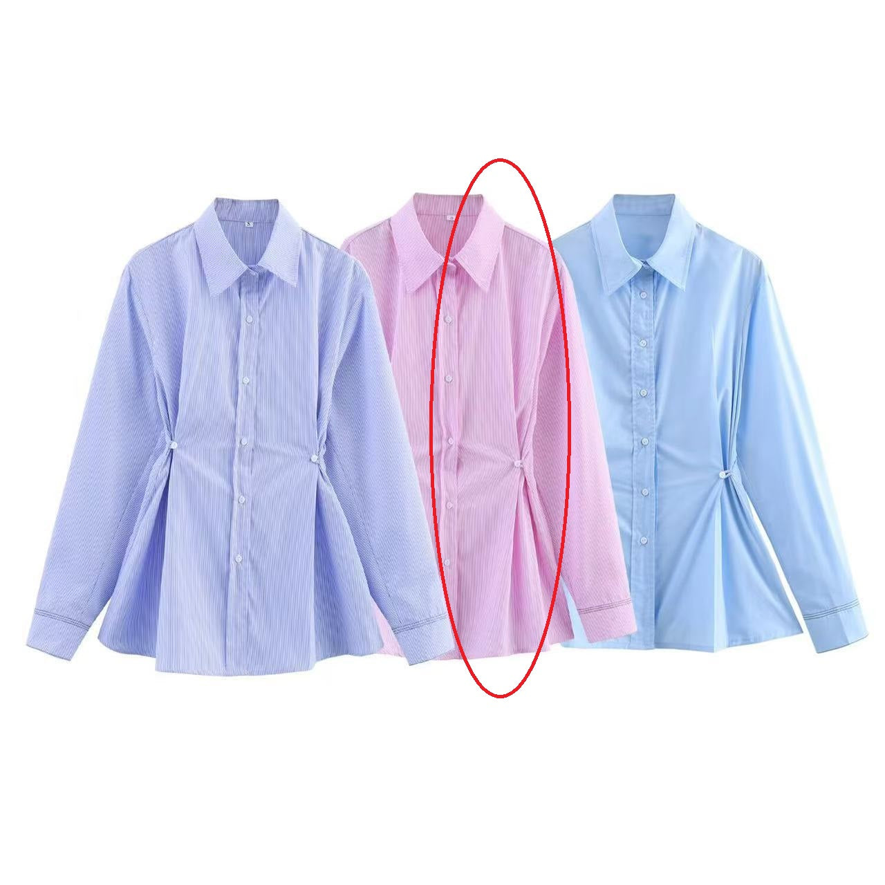 European And American Style French Fashion Waist Button Decoration Oxford Shirt