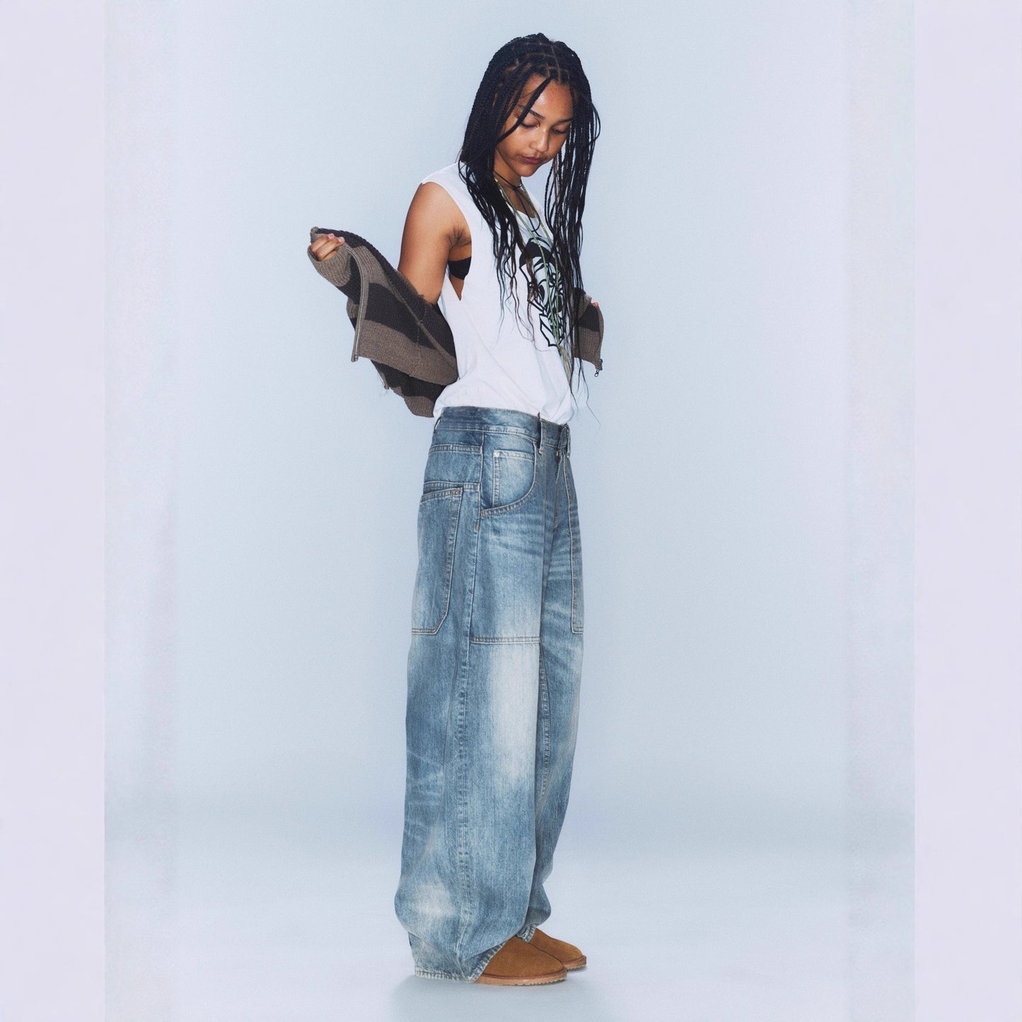 Womens Retro Washed Distressed Scimitar Jeans
