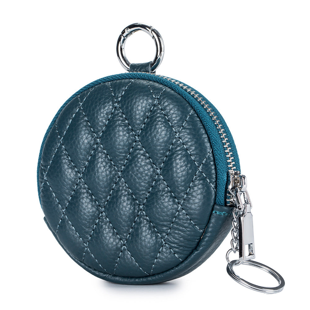 Round Rhombus Coin Purse Leather Compact