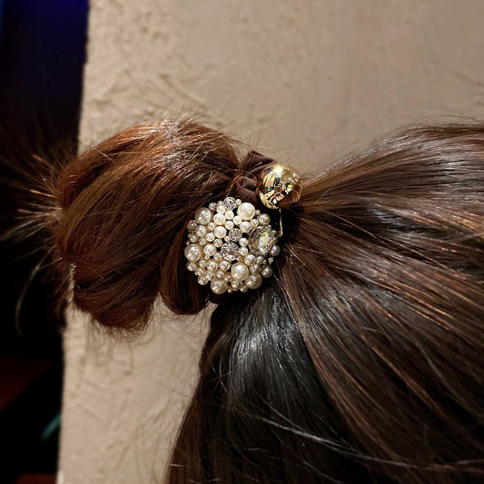 Simple Small Intestine Hair Tie With Hair Pearl With Drill Rope