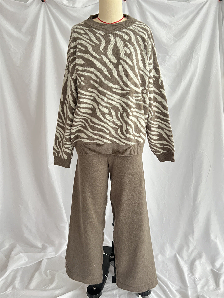 Commuter Knitted Two-piece Zebra Pattern Contrast Color