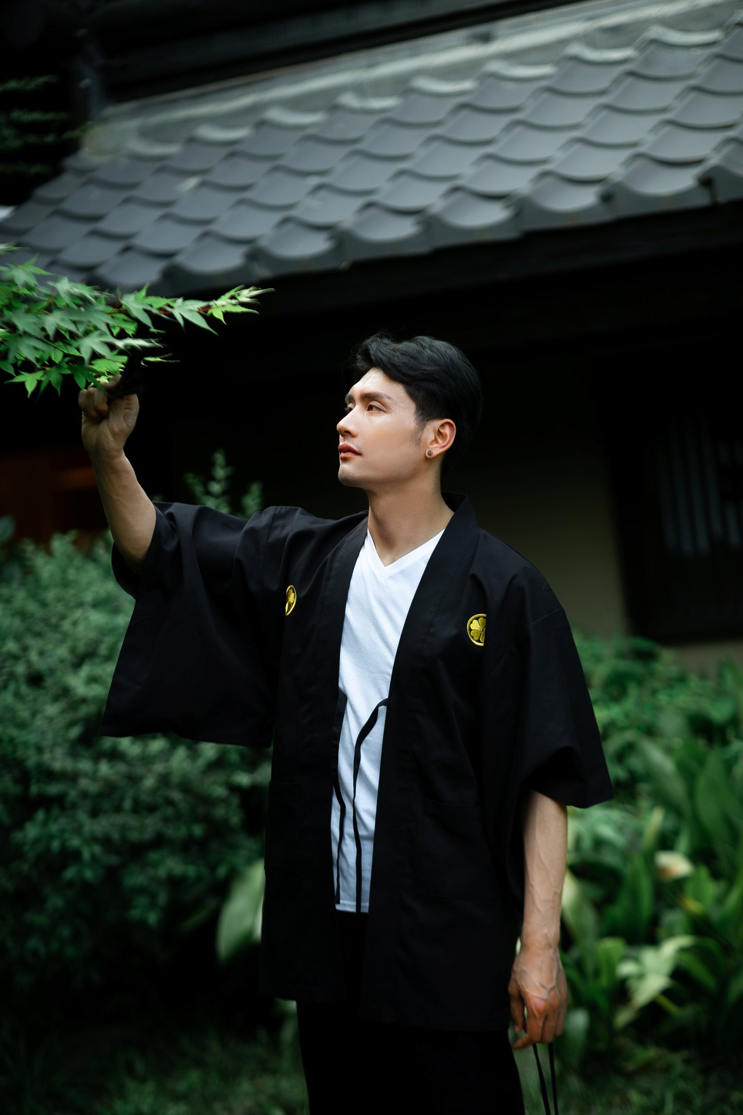 Japanese Kimono Jacket For Men, Haori With Embroidery, Samurai Outerwear, Pure Cotton Belted Coat With Lining, Japanese Novelty Clothing