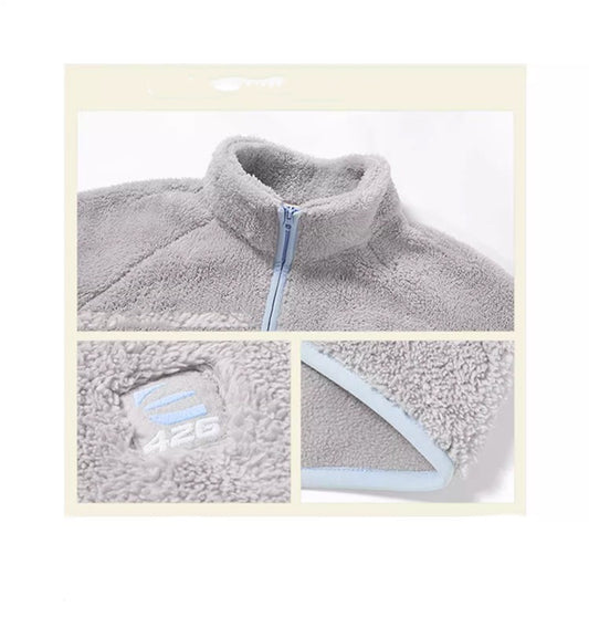 Loose Contrasting Color Edging Comfortable Cotton Plush Jacket