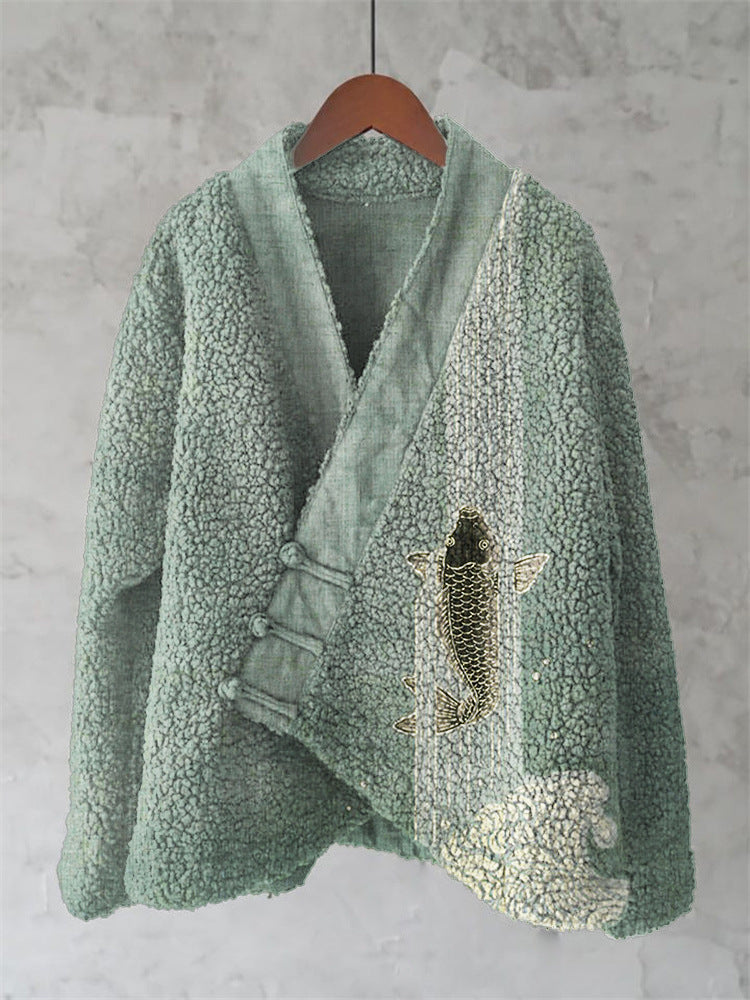 Womens Printed Kimono Cardigan Fleece Jacket Fashionable Womens Outerwear