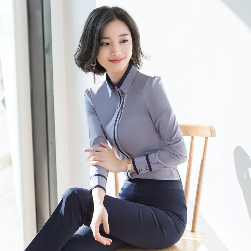 Long Sleeve Hidden Hook Slim Fit Light Gray Business Shirt