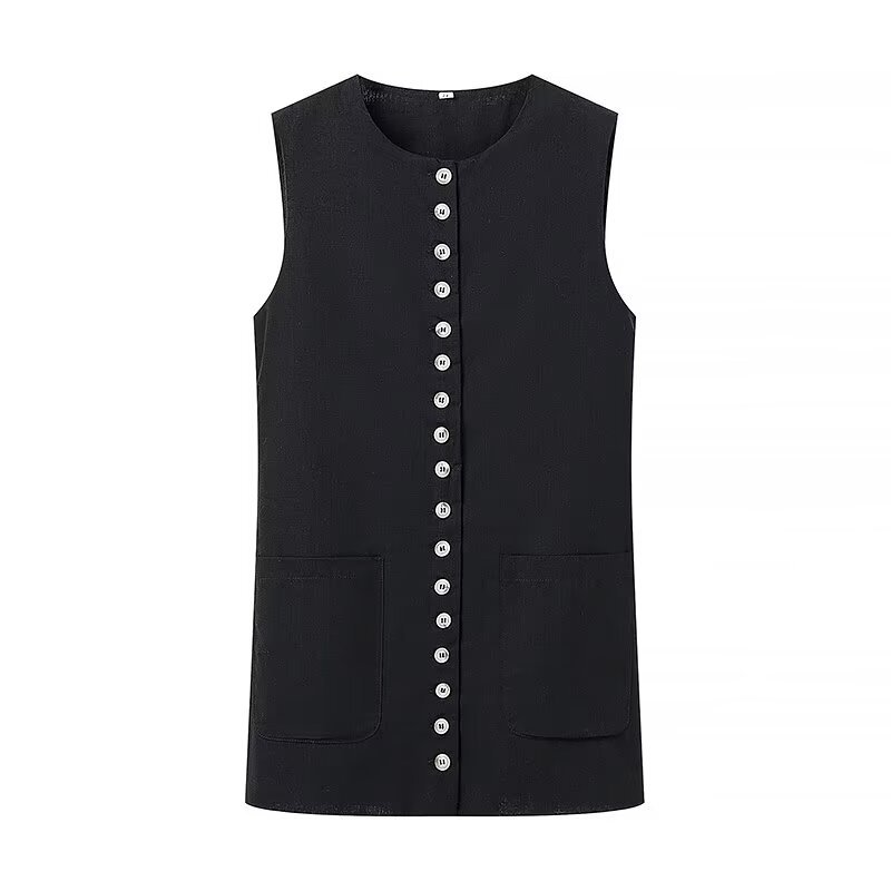 Versatile Buttons Design Round Neck Vest Top