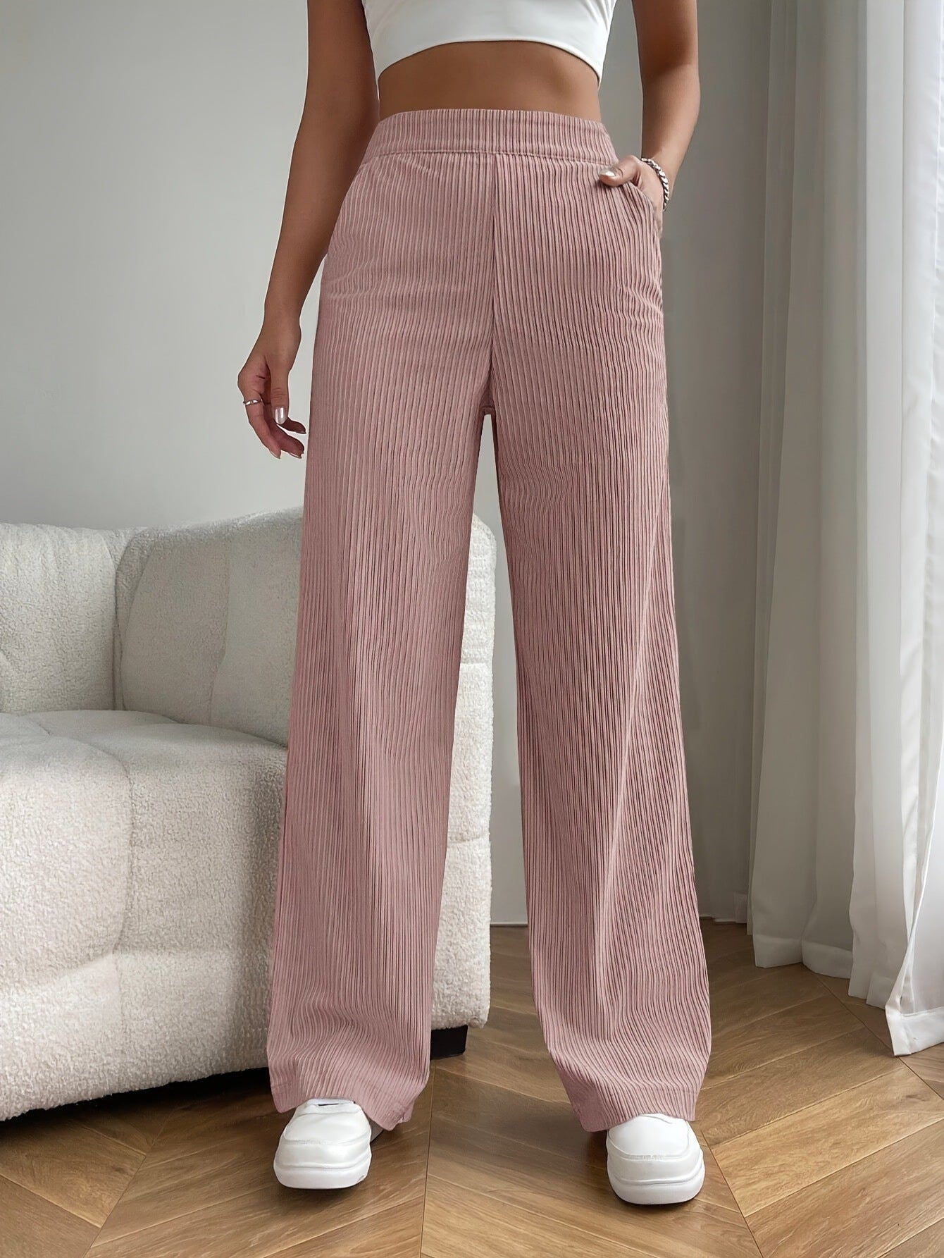 High Waist Loose Wide Legs All-matching Corduroy Casual Straight Pants
