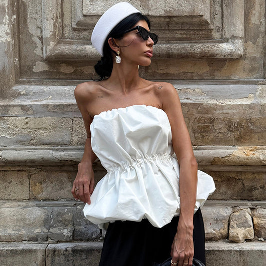 Womens Sleeveless Ruched Tube Top