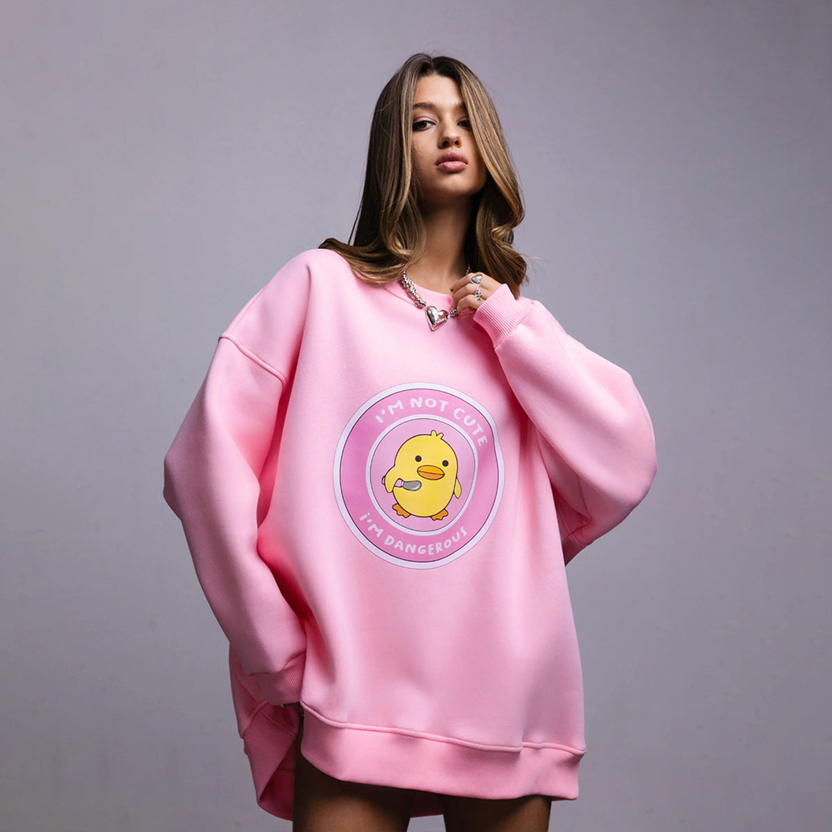 Women's Small Yellow Duck Printing Stylish Sweater