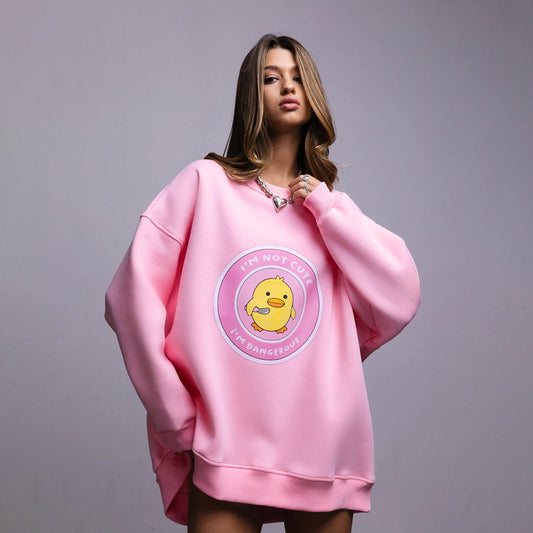 Women's Small Yellow Duck Printing Stylish Sweater