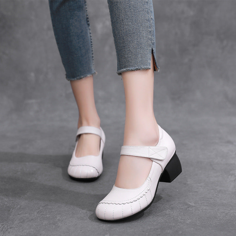 Velcro Low-cut Plus Size 43 Genuine Leather Women's Pumps