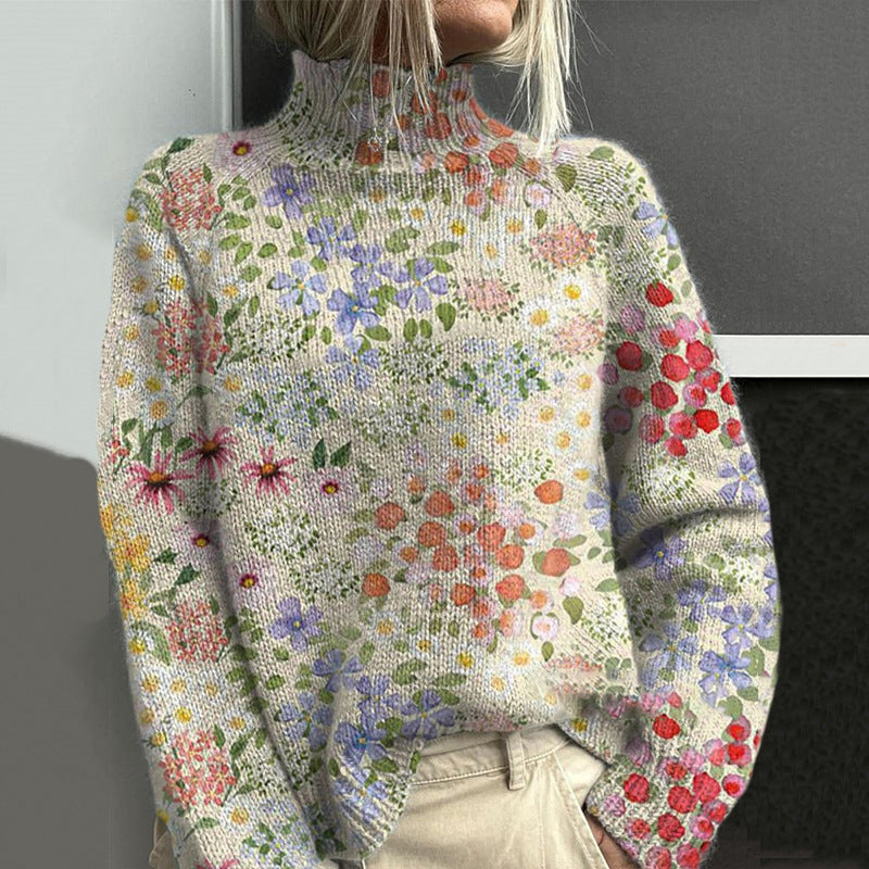 New 3D-printed Loose-fitting High-neck Top For Fallwintercross-border Style Casual Off-shoulder Design For Women