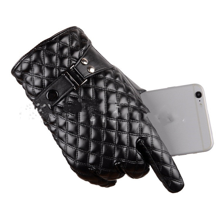 Simulation Leather Embroidered Glove Touch Screen Plus Drive Tram