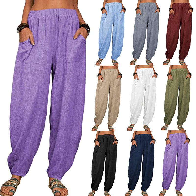Harem Pants Summer Fashion Solid Color Pockets Trousers Womens Clothing