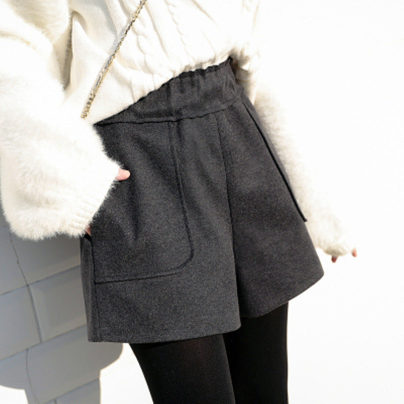 Women's Woolen Shorts Korean Style Loose High Waist All-match Slimming Outer Boots Casual Wide-leg Pants