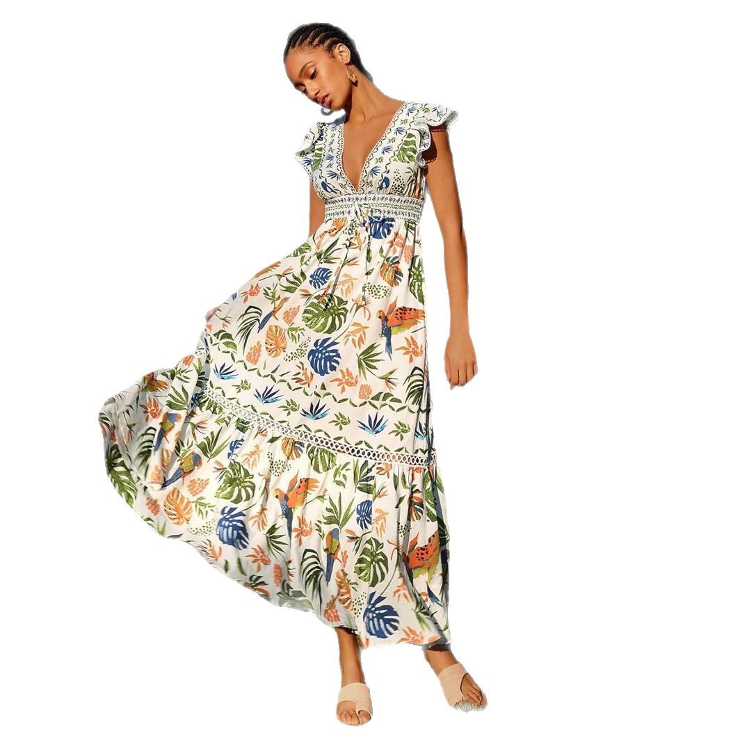 Ladies Summer Holiday Dress With Ruffle-Trimmed Sleeves For A Casual Look