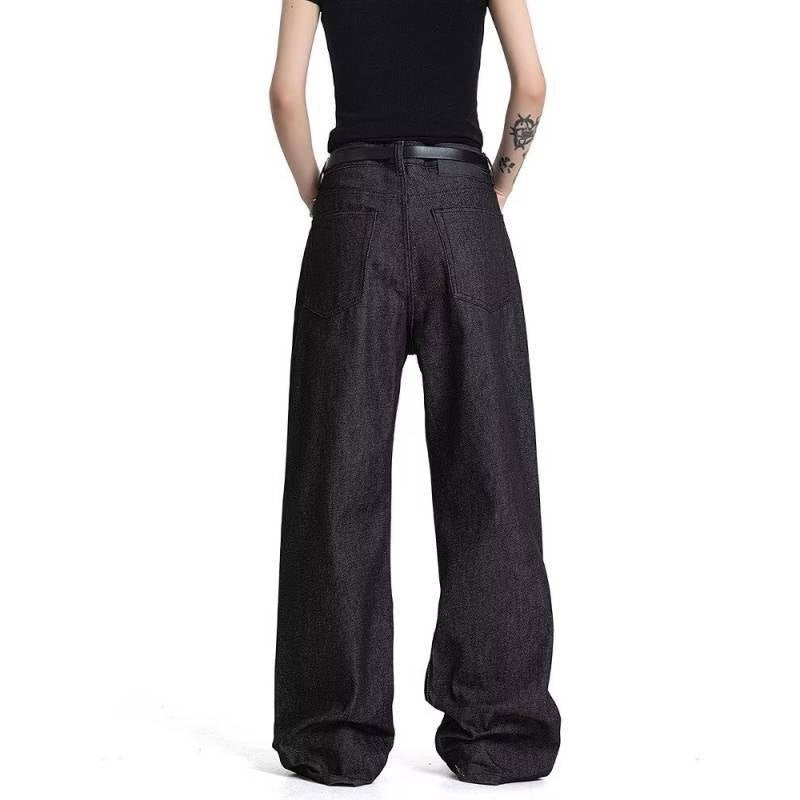 American-style Button-fly Black Raw Denim Bootcut Jeans