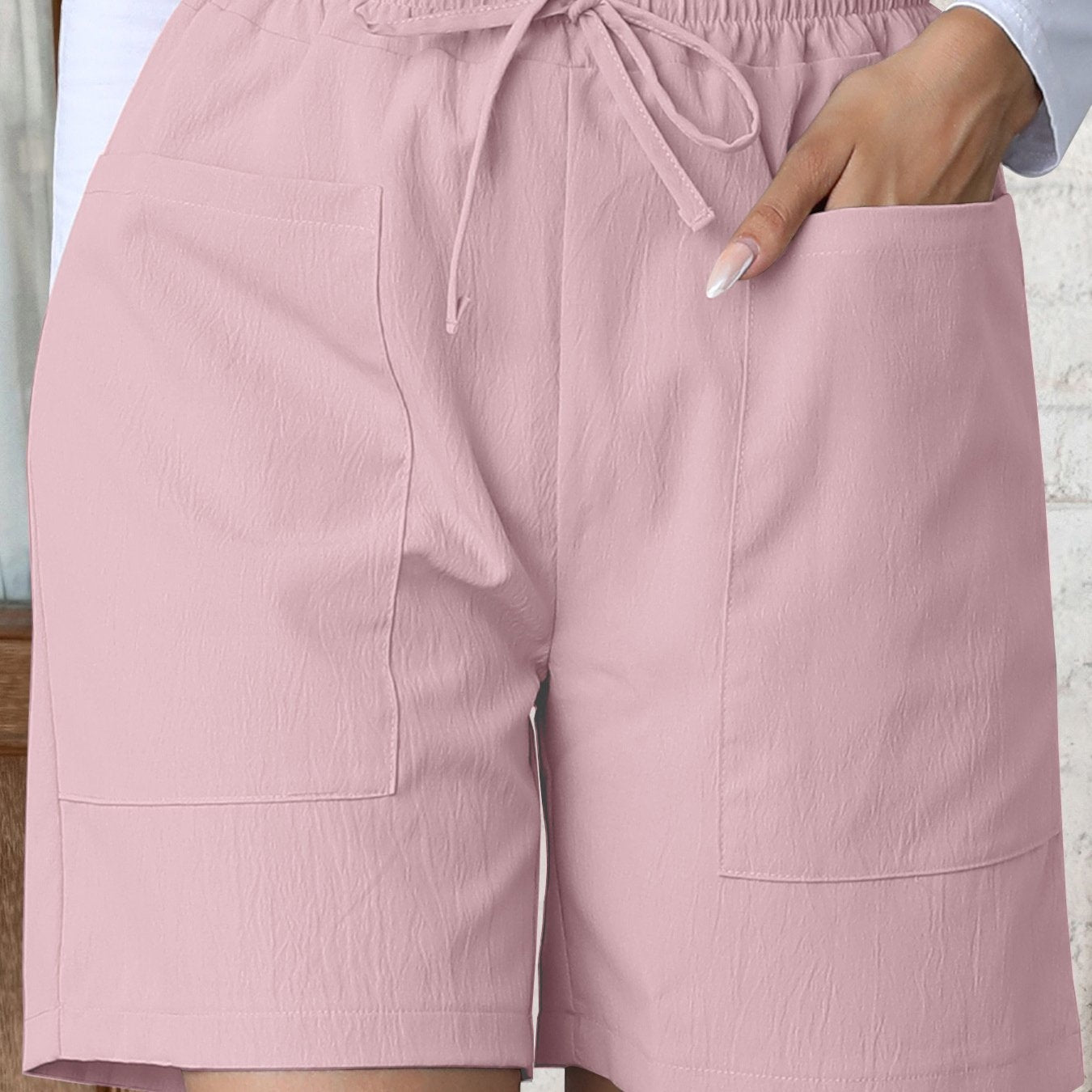 Women's Solid Color Pocket Loose High Waist Casual Fashion Cropped Shorts