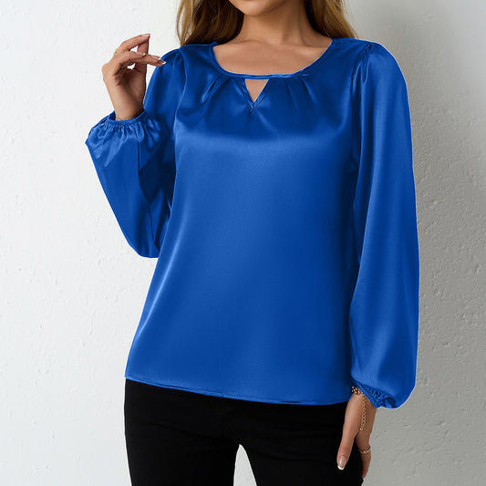 Women's Silk-like Pleated Long-sleeved Satin Top