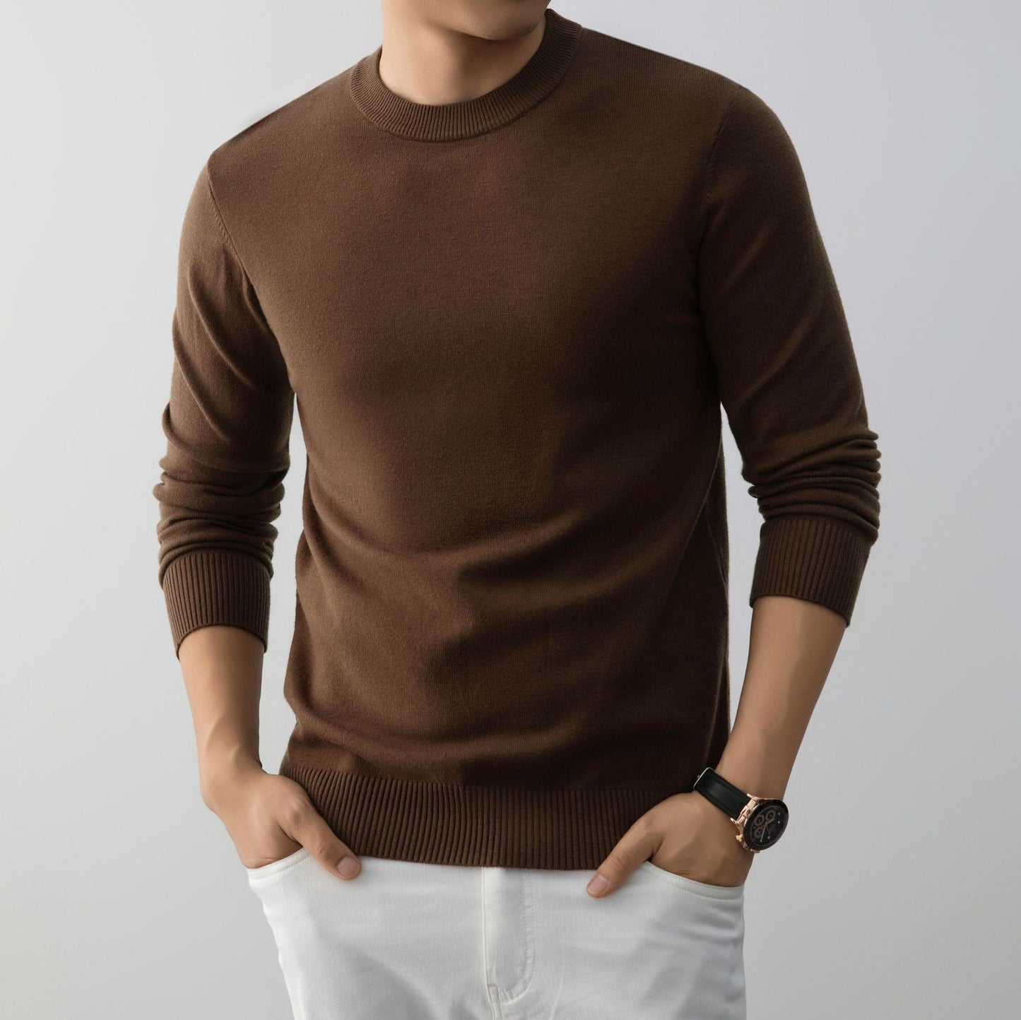 Mens Stylish And Minimalist Crew-neck Knit Sweater