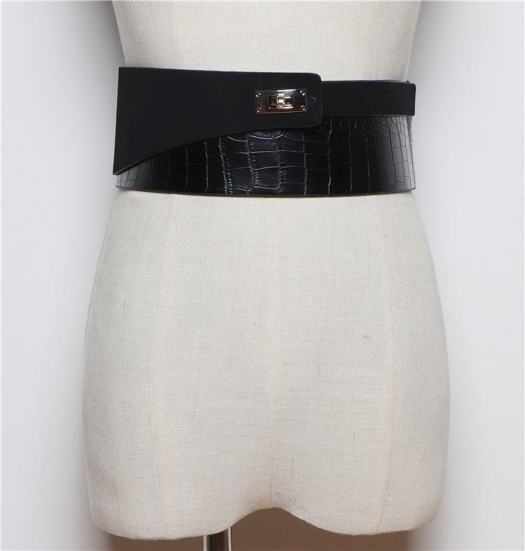 Fashion All-match Snake Pattern Stitching PU Leather Belt