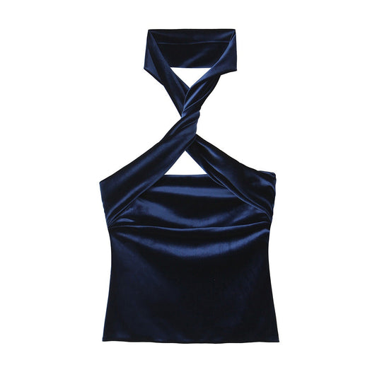 Velvet Halter Tube Top Sleeveless Top