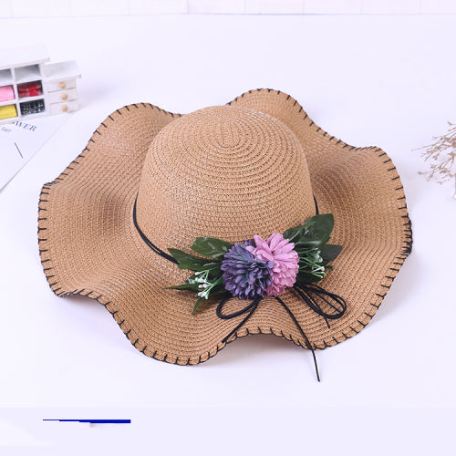 Women's Temperament Sun Hat With Large Edge Simulation Flower