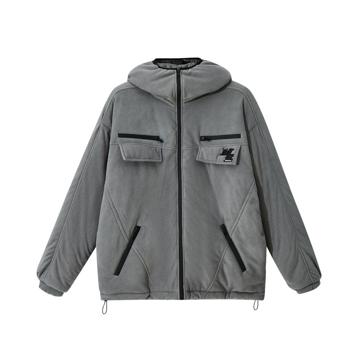 Street Tricolor Basic Drawstring Fleece Padded Jacket