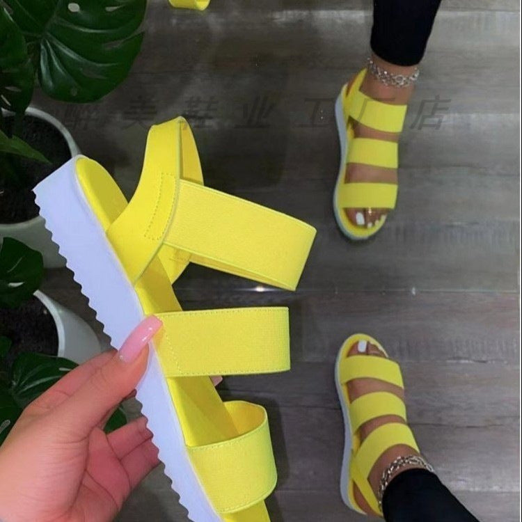 Roman Style Velcro Solid Color Flat Light Women's Sandals