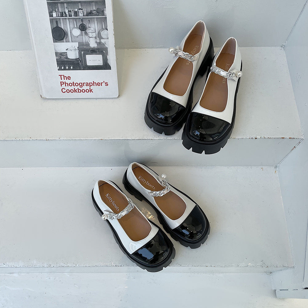 Spring And Summer Round Toe Chain Platform Small Leather Shoes