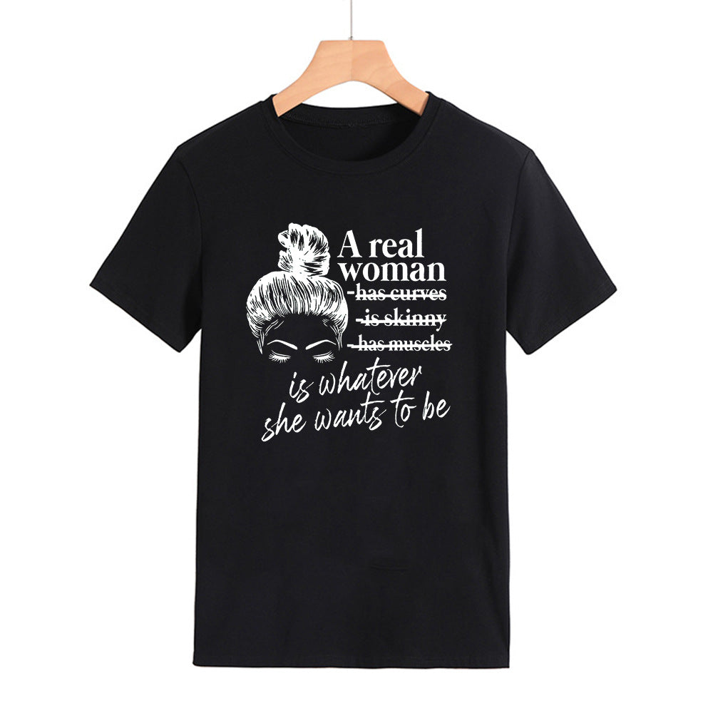 T-shirt med bogstavprint, rund hals og korte ærmer